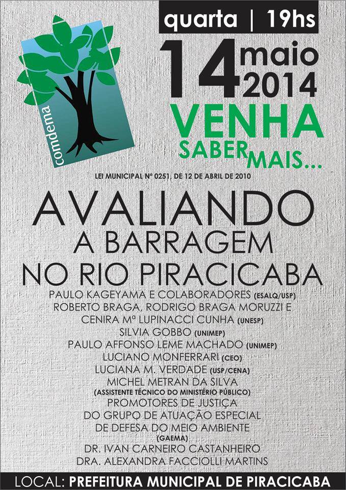 Seminário para avaliação de barragem no Rio Piracicaba acontece hoje